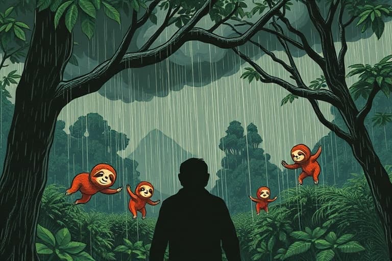 "And then the baby sloth asks their elder—'buddi aiti'—playing freely as the storms rage around them..."